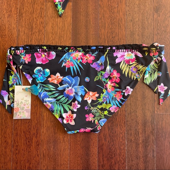 Johnny Was Caribbean Bikini Set Black Floral Embroidered Size Small - Picture 7 of 14